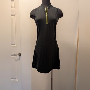 Nike Sleeveless Sporty Mini Dress - Black with Neon Yellow Accents - Size S